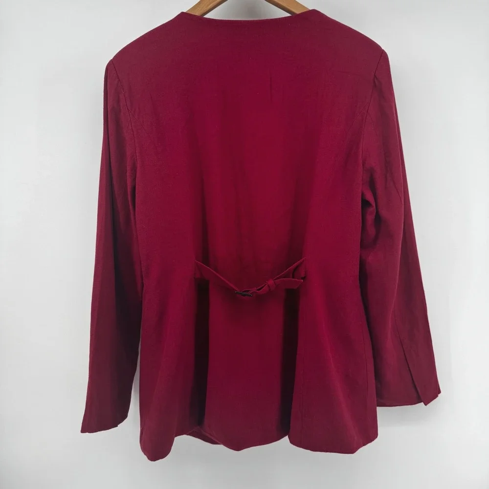 Bagatelle Collection Dark Red Linen Blend Collarless Blazer Jacket Womens L - Picture 8 of 11